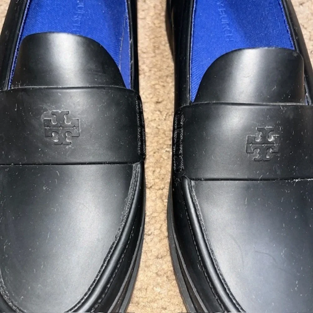Tory Burch Rain Loafers Waterproof Rubber Logo Shoes Black 10